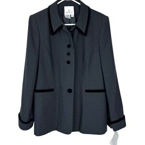 En Avance Womens Blazer Jacket Size 16 Gray Black Career Office Classic